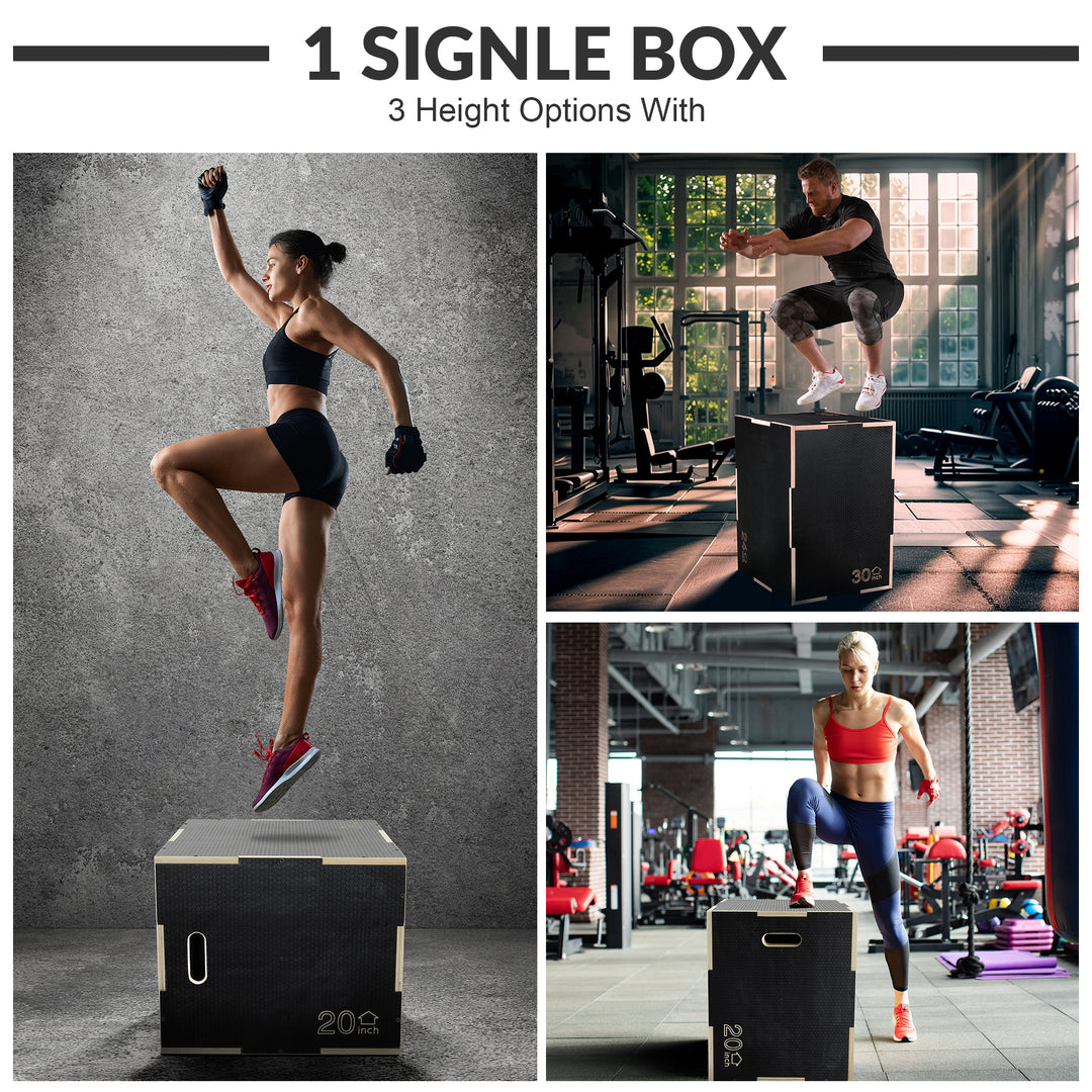 Fitvids 30" x 24" x 20" Wooden Plyometric Box Non-Slip Jump Platform, Black