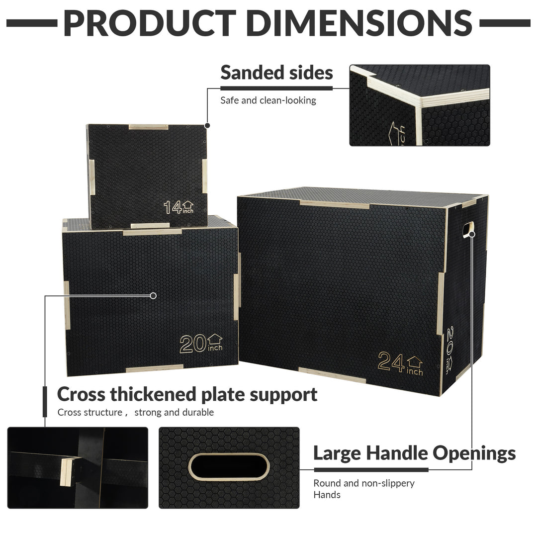 Fitvids 30" x 24" x 20" Wooden Plyometric Box Non-Slip Jump Platform, Black