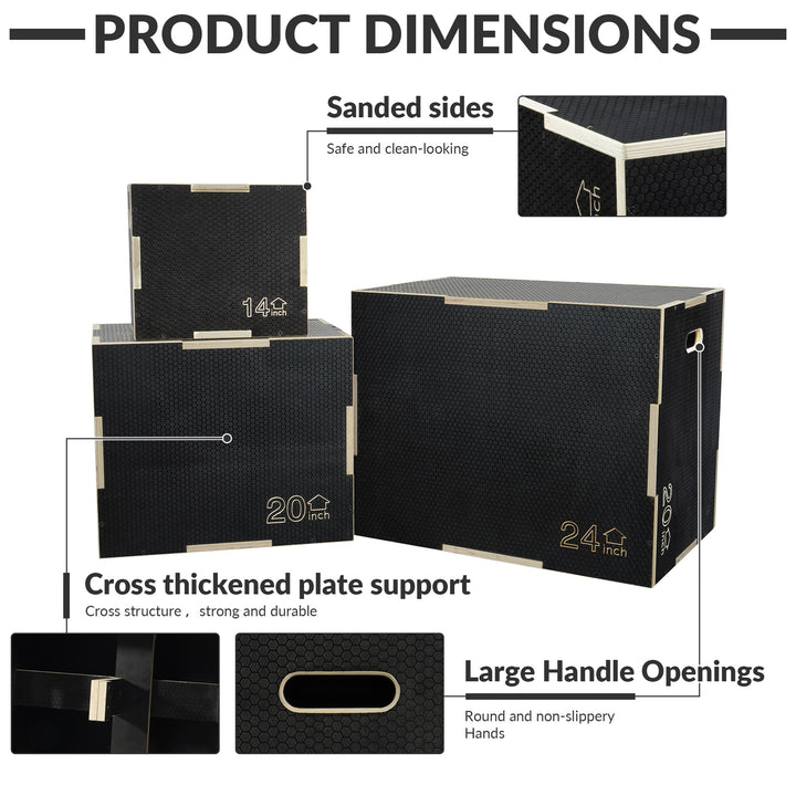 Fitvids 30" x 24" x 20" Wooden Plyometric Box Non-Slip Jump Platform, Black