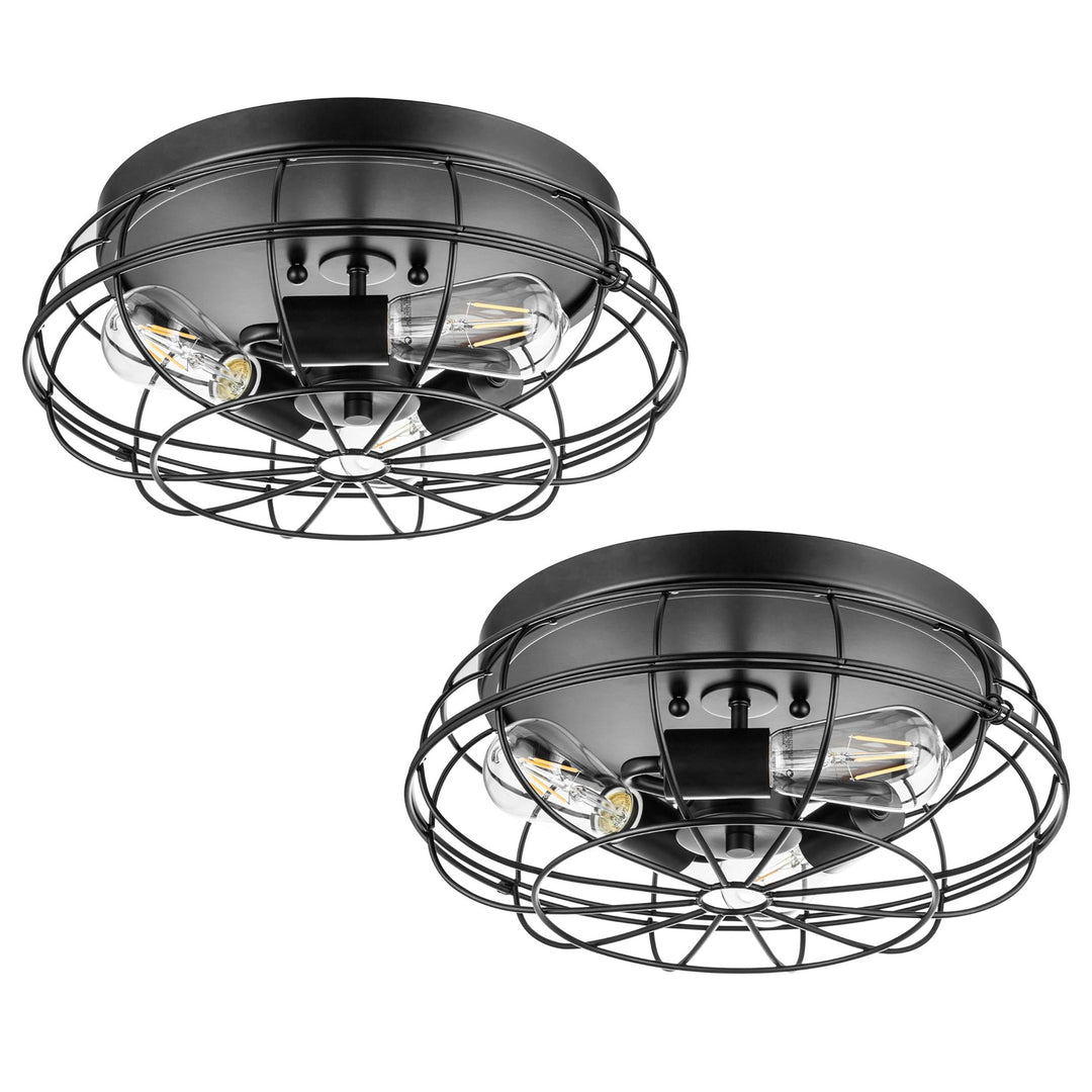 Prominence Home 2 Pack Lincoln Woods 15" Flush Ceiling Mount Light & Cage, Black