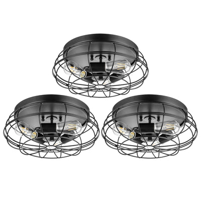 Prominence Home 3 Pack Lincoln Woods 15" Flush Ceiling Mount Light & Cage, Black - VMInnovations