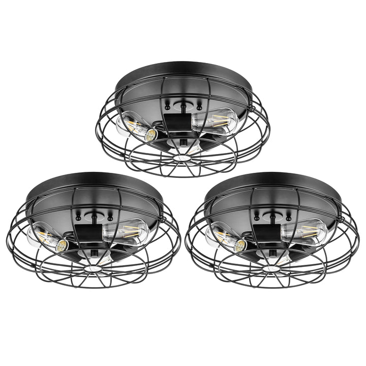 Prominence Home 3 Pack Lincoln Woods 15" Flush Ceiling Mount Light & Cage, Black