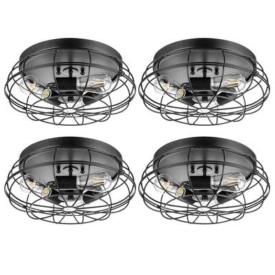 Prominence Home 4 Pack Lincoln Woods 15" Flush Ceiling Mount Light & Cage, Black - VMInnovations