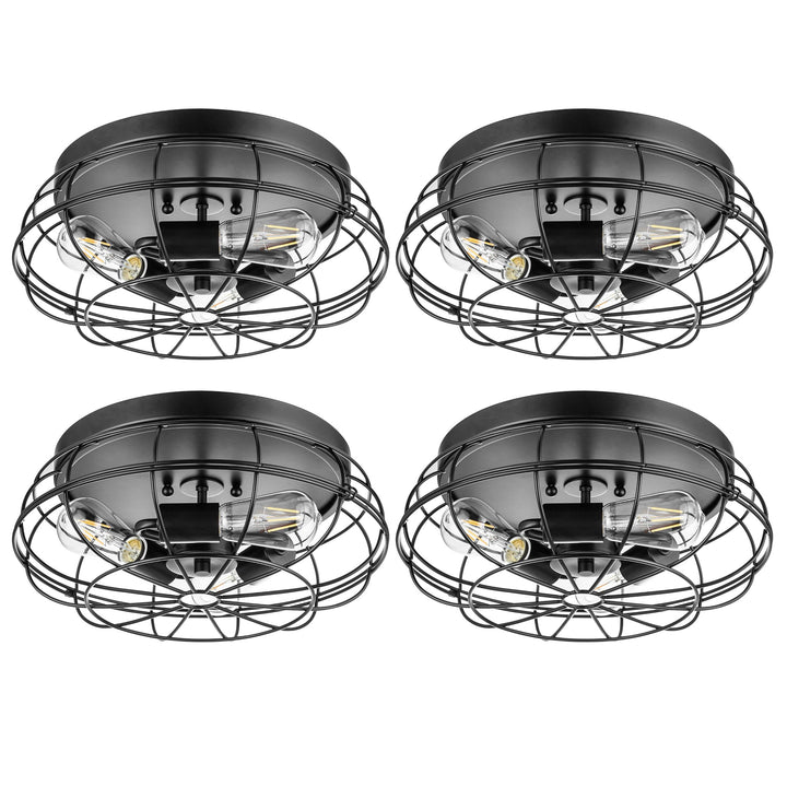 Prominence Home 4 Pack Lincoln Woods 15" Flush Ceiling Mount Light & Cage, Black
