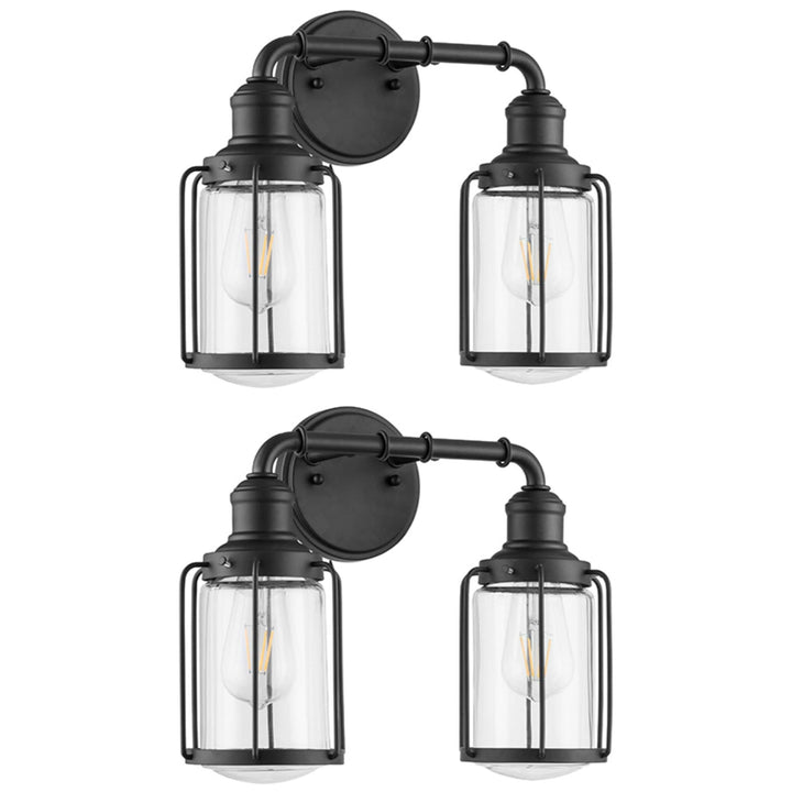 Prominence Home 2 Pack Lincoln Woods 2 Light Industrial Bath Vanity Light, Black