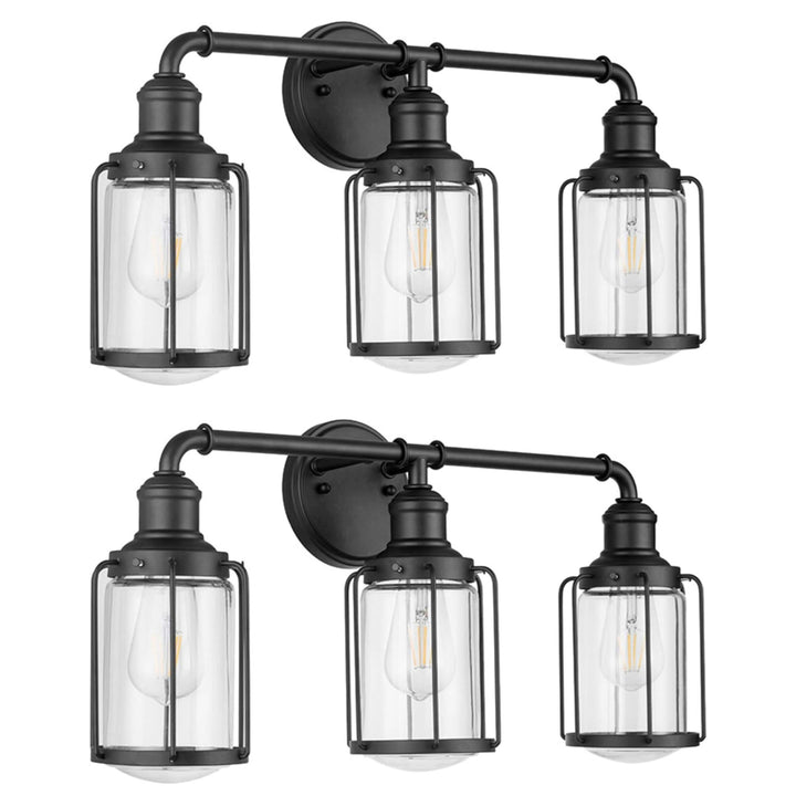 Prominence Home 2 Pack Lincoln Woods 3 Light Industrial Bath Vanity Light, Black