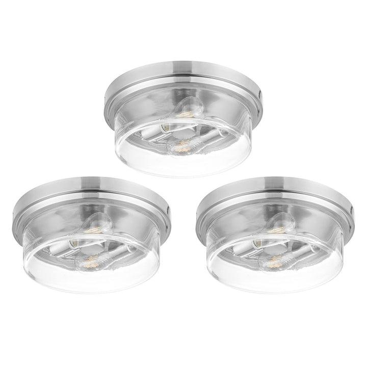 Prominence Home 3 Pack Madalyn 13" Ceiling Light Clear Drum Glass Brushed Nickel