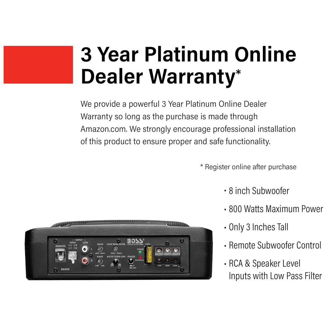 BOSS Audio 8" Under Seat Car Subwoofer 800W Power for Trucks and Cars, BASS8 - VMInnovations