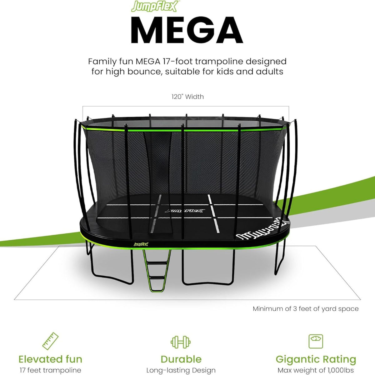 JumpFlex MEGA 17' Trampoline Outdoor Jumping Play Set w/ SMARTSHADE Canopy Cover