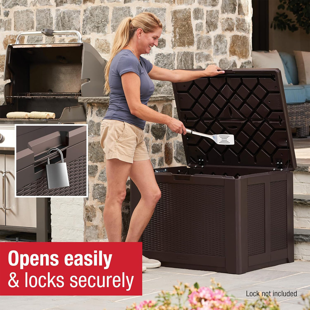 Rubbermaid Medium Storage Deck Box, Outdoor Resin Organizer, 74 Gallon, Brown