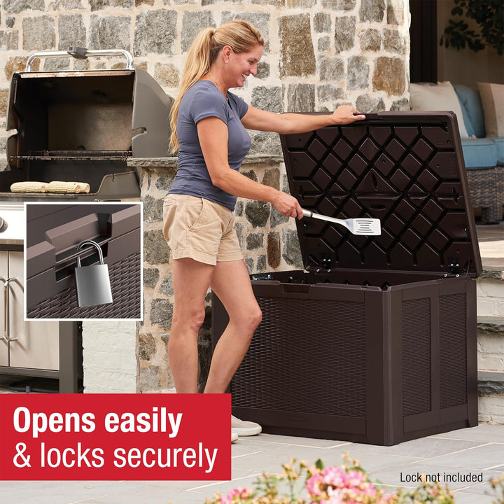 Rubbermaid Medium Storage Deck Box, Outdoor Resin Organizer, 74 Gallon, Brown