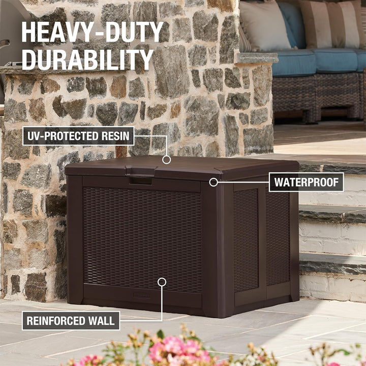 Rubbermaid Medium Storage Deck Box, Outdoor Resin Organizer, 74 Gallon, Brown