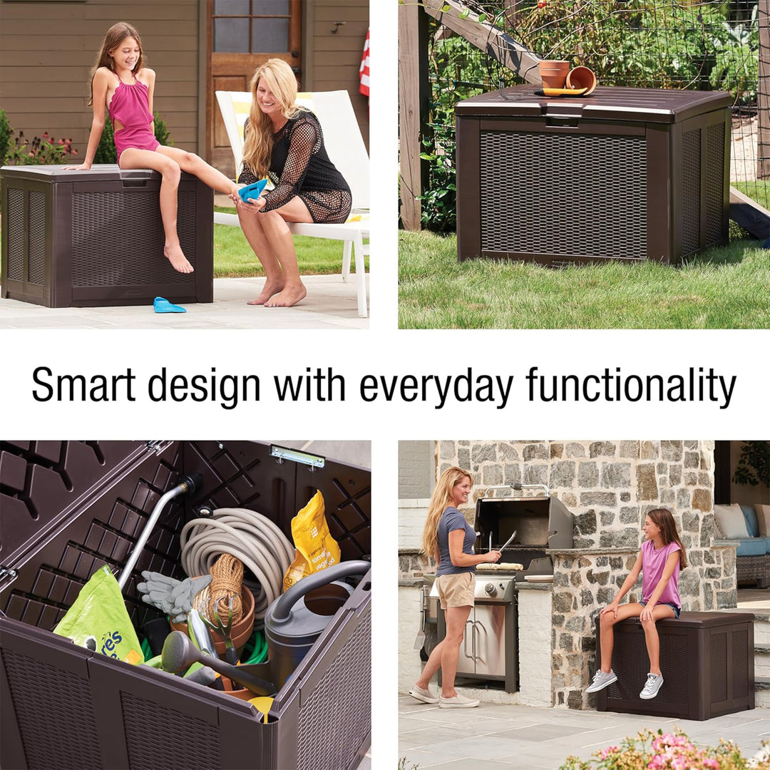 Rubbermaid Medium Storage Deck Box, Outdoor Resin Organizer, 74 Gallon, Brown