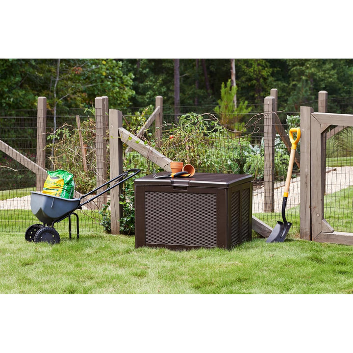 Rubbermaid Medium Storage Deck Box, Outdoor Resin Organizer, 74 Gallon, Brown