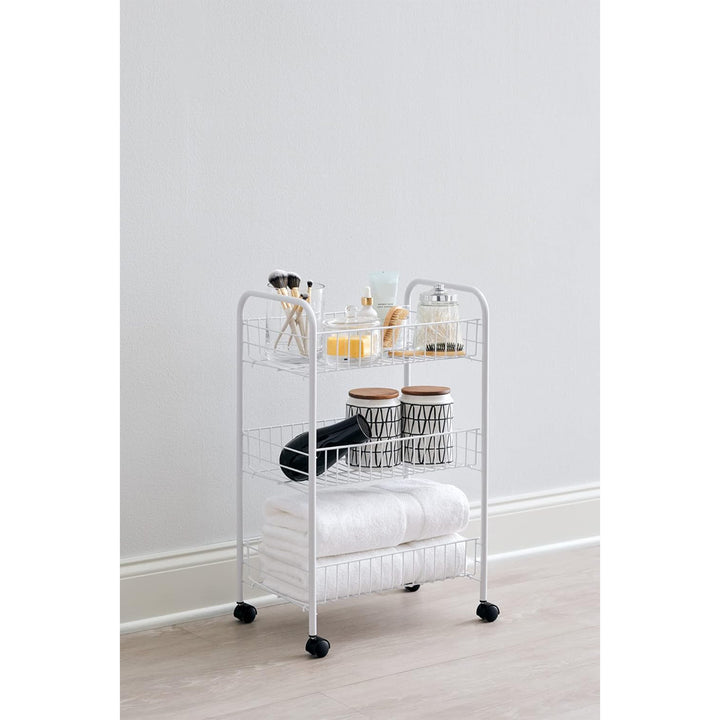 Rubbermiad 3-Tier Shelving Wheeled Organizer, Metal Storage Cart for Home, White