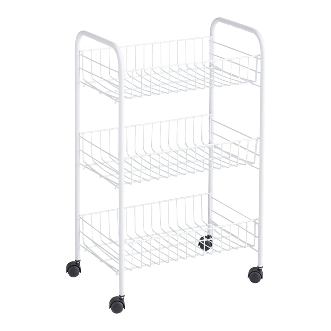 Rubbermiad 3-Tier Shelving Wheeled Organizer, Metal Storage Cart for Home, White