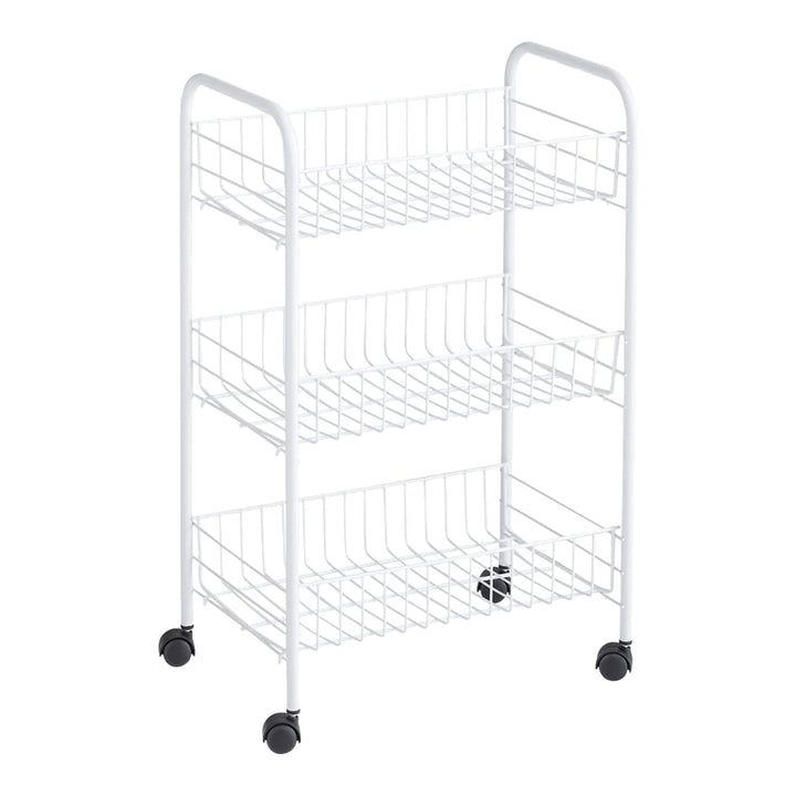 Rubbermiad 3-Tier Shelving Wheeled Organizer, Metal Storage Cart for Home, White