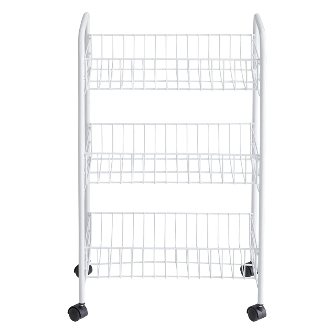Rubbermiad 3-Tier Shelving Wheeled Organizer, Metal Storage Cart for Home, White