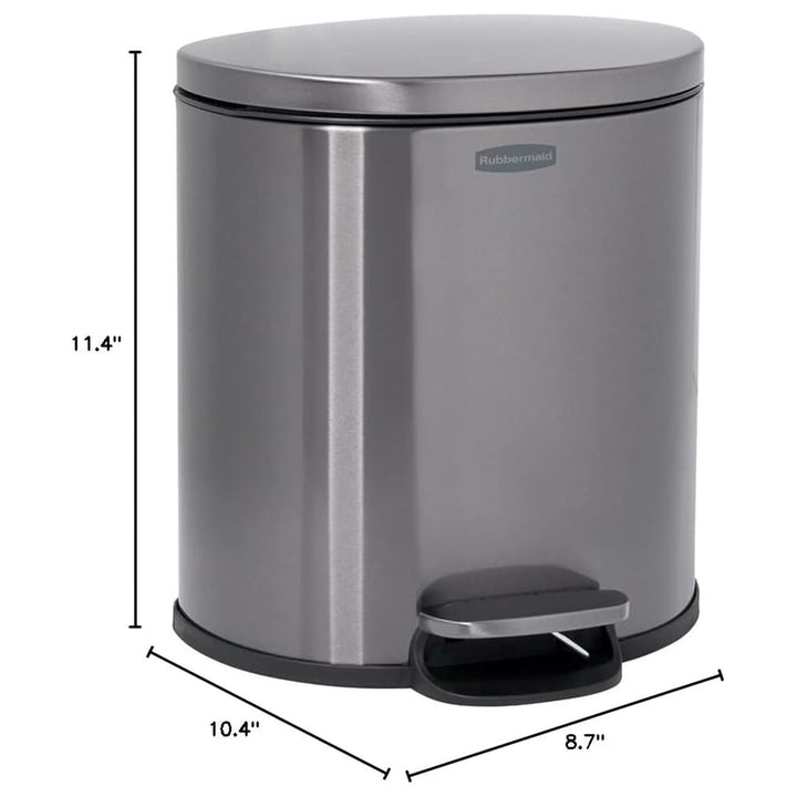 Rubbermaid Stainless Steel Step-On Trash Can, Semi-Round, 1.6 Gal, Charcoal