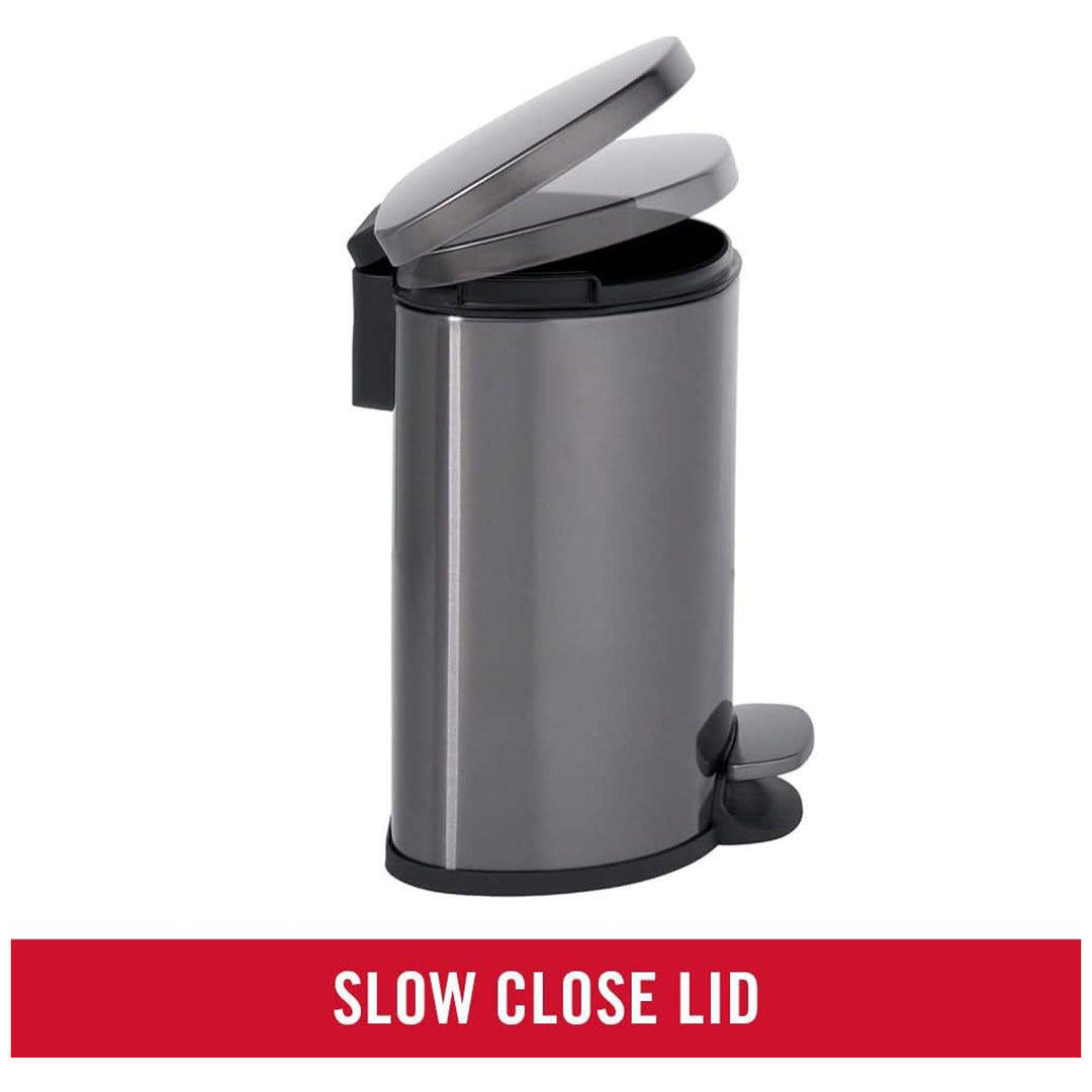 Rubbermaid Stainless Steel Step-On Trash Can, Semi-Round, 1.6 Gal, Charcoal