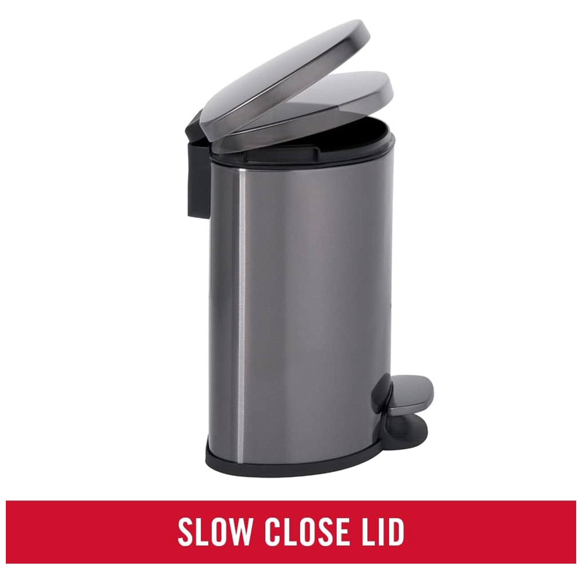 Rubbermaid Stainless Steel Step-On Trash Can, Semi-Round, 1.6 Gal, Charcoal - VMInnovations