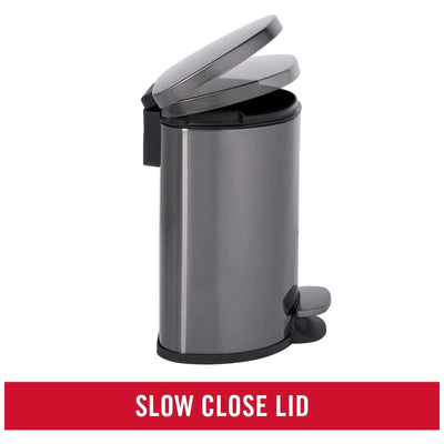 Rubbermaid Stainless Steel Step-On Trash Can, Semi-Round, 1.6 Gal, Charcoal - VMInnovations
