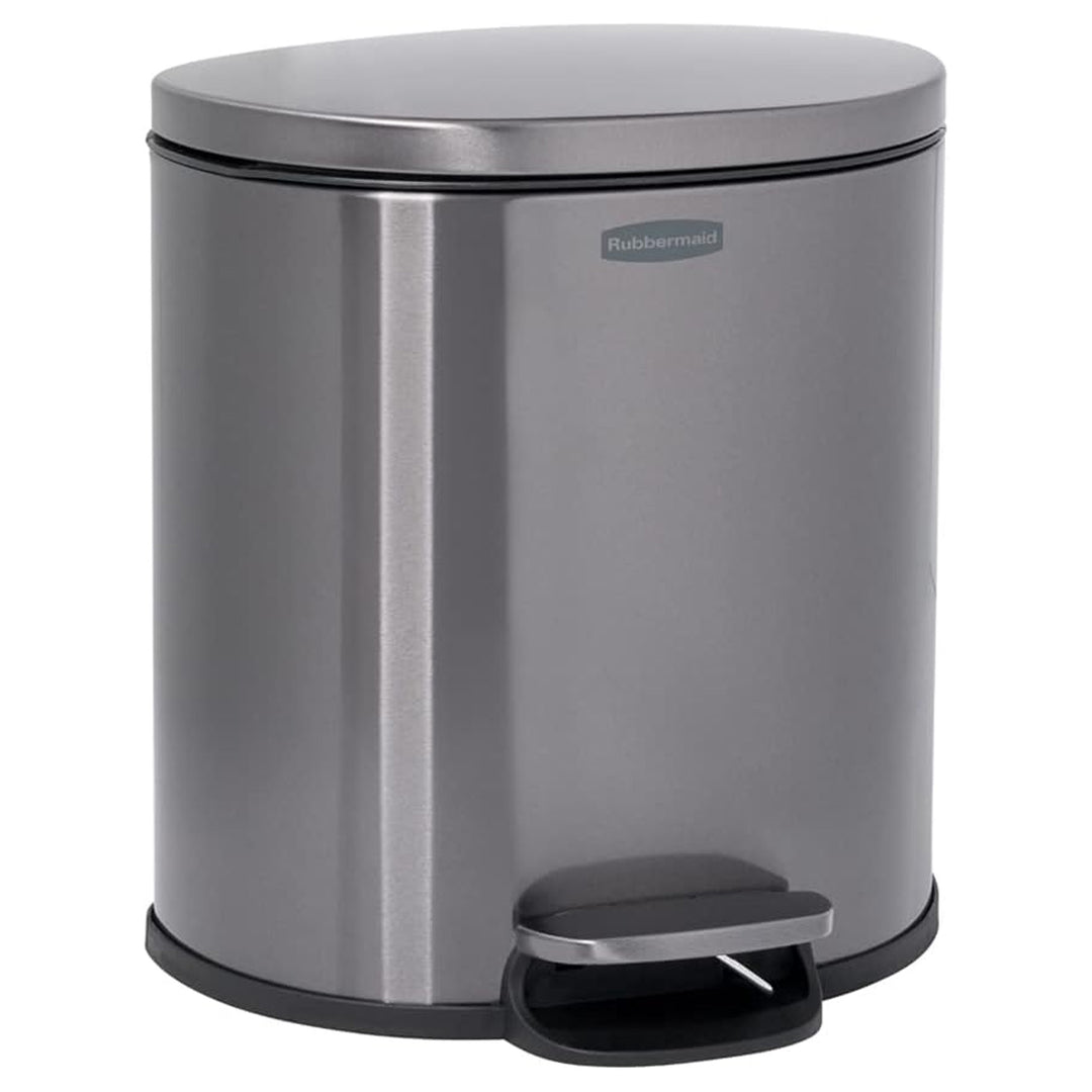Rubbermaid Stainless Steel Step-On Trash Can, Semi-Round, 1.6 Gal, Charcoal