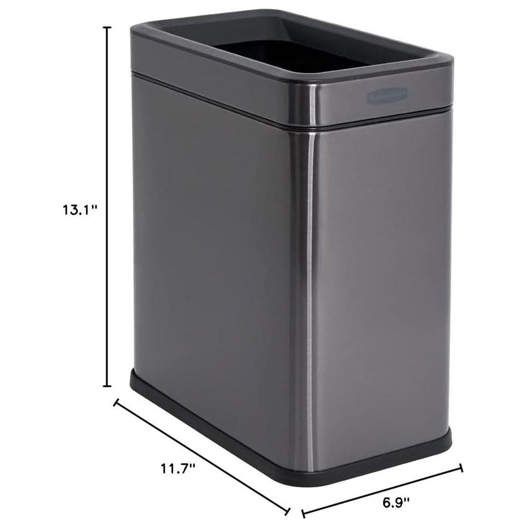 Rubbermaid Stainless Steel Wastebasket, Slim Open-Top Bin, 2.6 Gallons(Open Box)