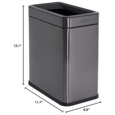Rubbermaid Stainless Steel Wastebasket, Slim Open-Top Bin, 2.6 Gallons(Open Box) - VMInnovations