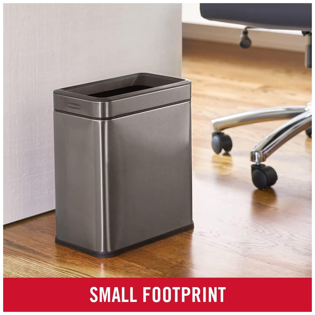 Rubbermaid Stainless Steel Wastebasket, Slim Open-Top Bin, 2.6 Gallons, Charcoal