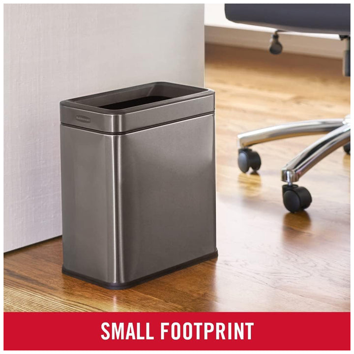 Rubbermaid Stainless Steel Wastebasket, Slim Open-Top Bin, 2.6 Gallons(Open Box)
