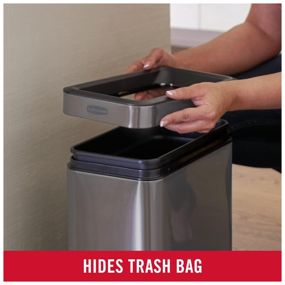 Rubbermaid Stainless Steel Wastebasket, Slim Open-Top Bin, 2.6 Gallons(Open Box)