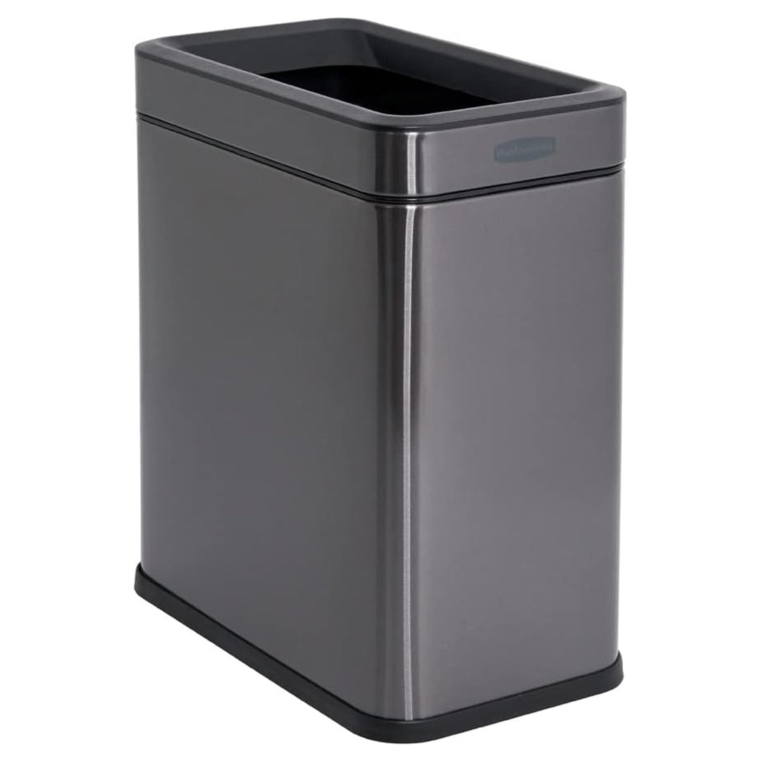 Rubbermaid Stainless Steel Wastebasket, Slim Open-Top Bin, 2.6 Gallons, Charcoal