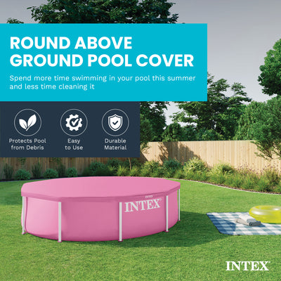 INTEX 10' x 30" Metal Frame Above Ground Swimming Pool with Round Cover, Pink