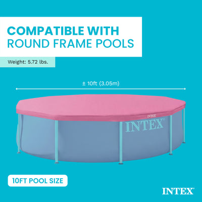 INTEX 10' x 30" Metal Frame Above Ground Swimming Pool with Round Cover, Pink