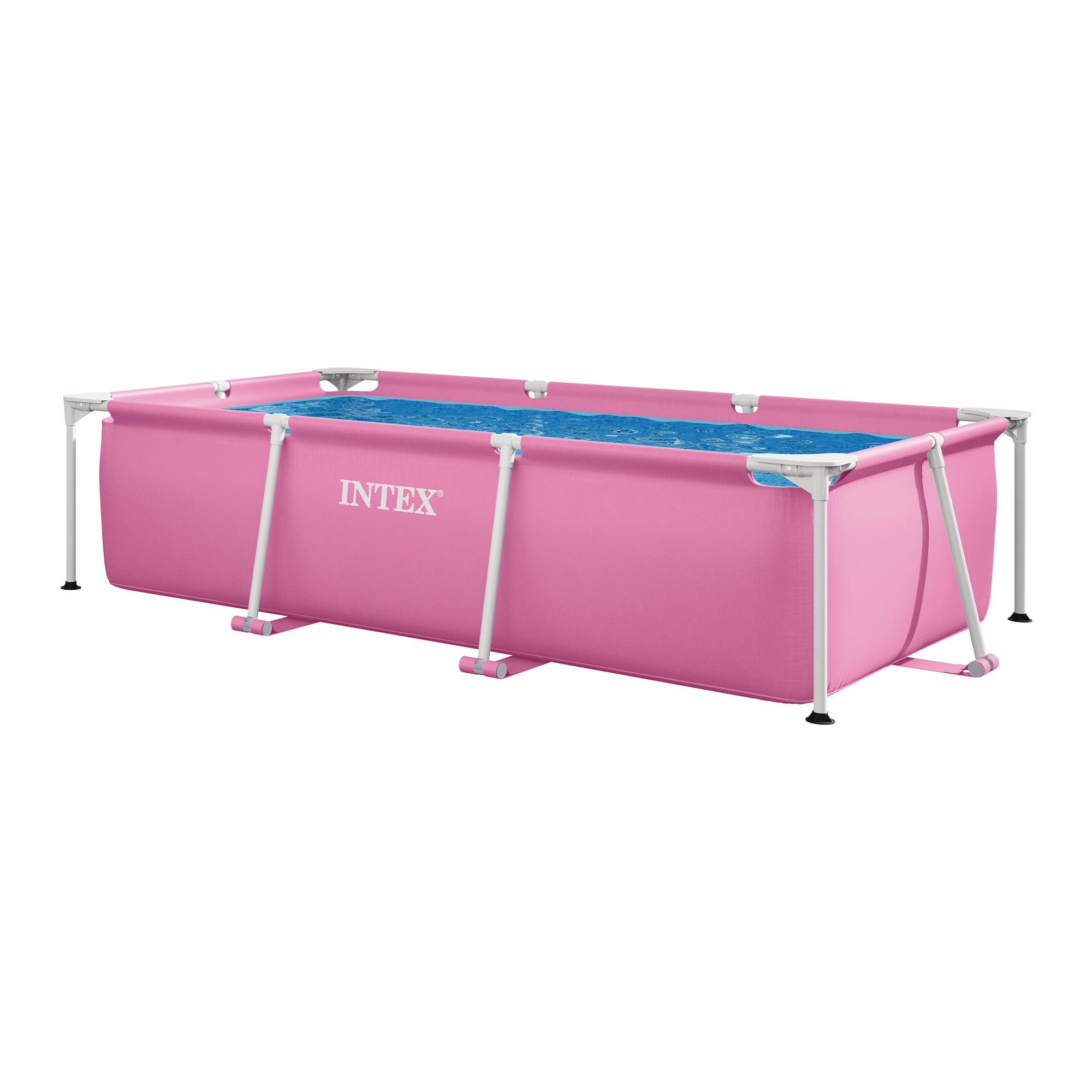 Intex 8.5'x5.4'x26" Metal Frame Above Ground Pool with Rectangular Cover, Pink