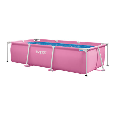 Intex 8.5'x5.4'x26" Metal Frame Above Ground Pool with Rectangular Cover, Pink