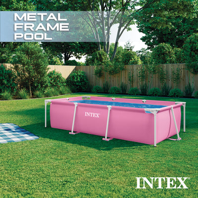 Intex 8.5'x5.4'x26" Metal Frame Above Ground Pool with Rectangular Cover, Pink
