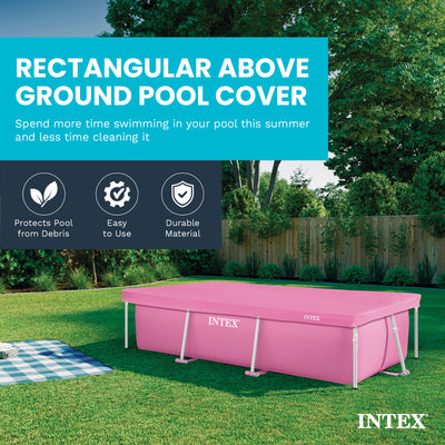 Intex 8.5'x5.4'x26" Metal Frame Above Ground Pool with Rectangular Cover, Pink
