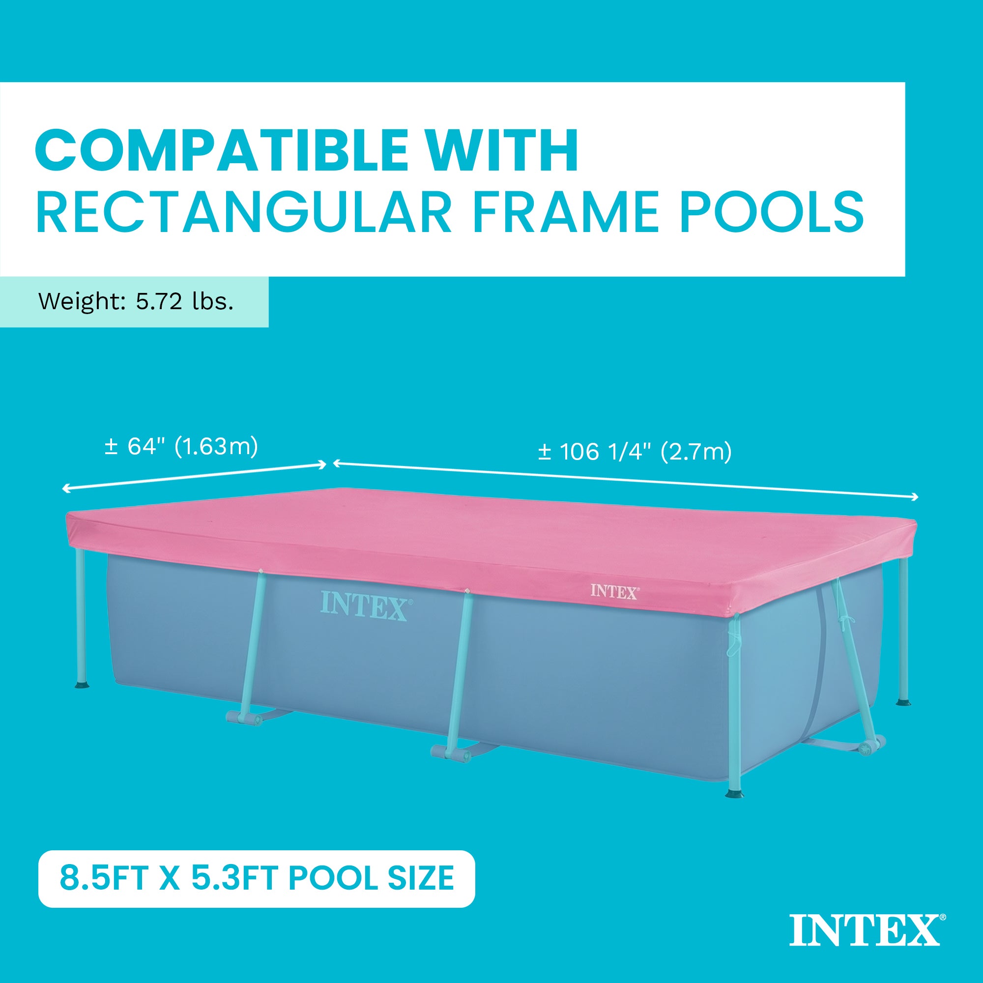 Intex 8.5'x5.4'x26" Metal Frame Above Ground Pool with Rectangular Cover, Pink