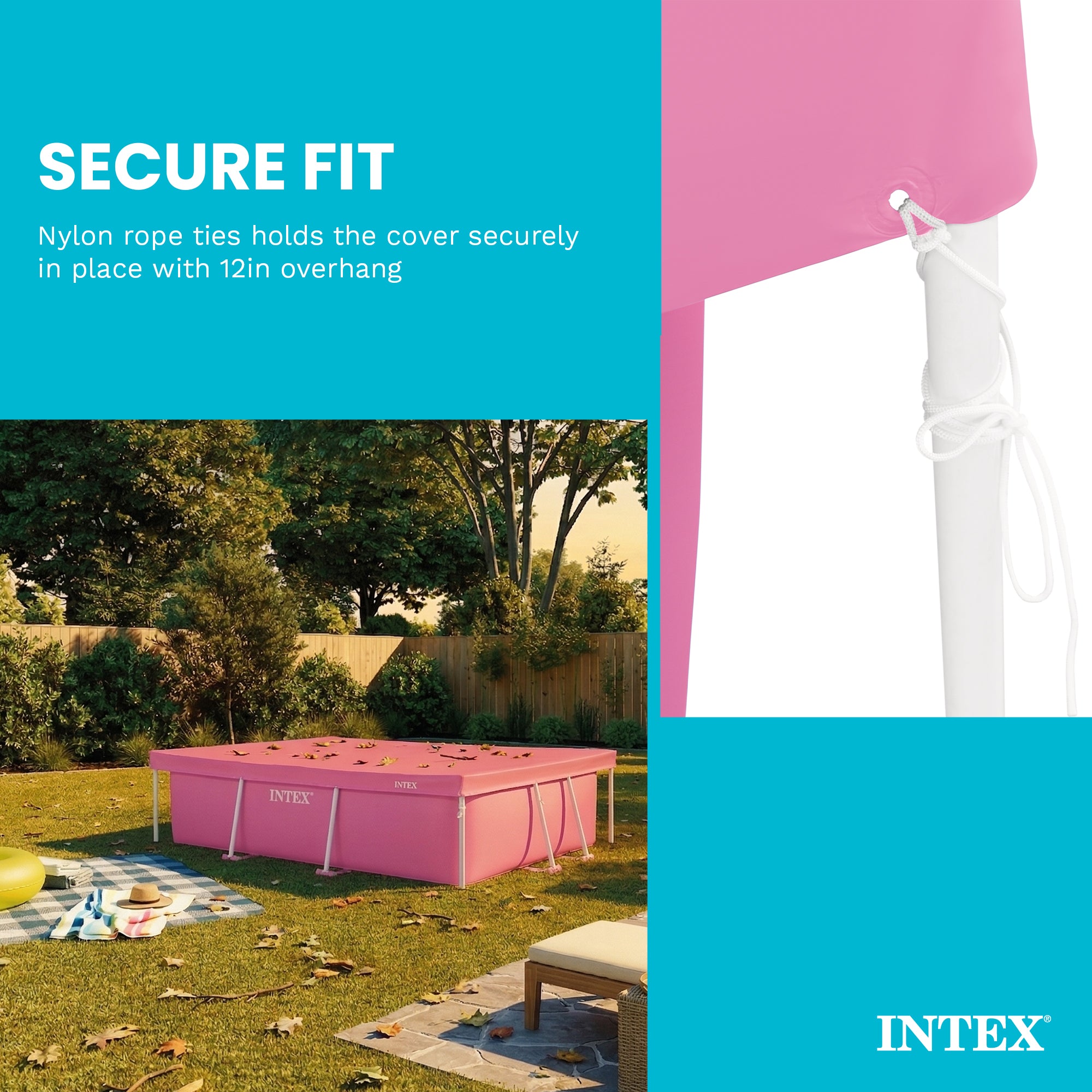 Intex 8.5'x5.4'x26" Metal Frame Above Ground Pool with Rectangular Cover, Pink
