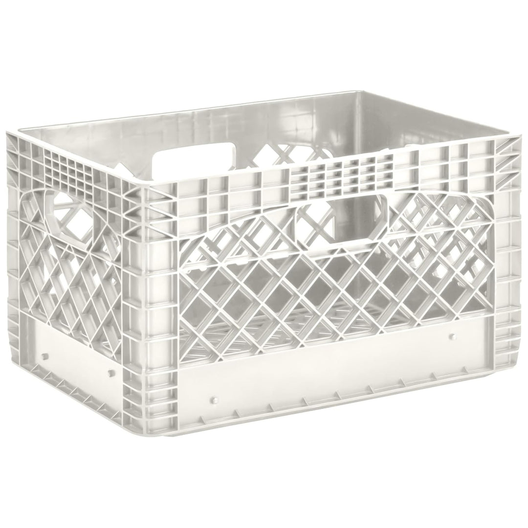 Juggernaut 24 Qt Storage Milk Crates Plastic Stackable Containers, White, 3 Pack