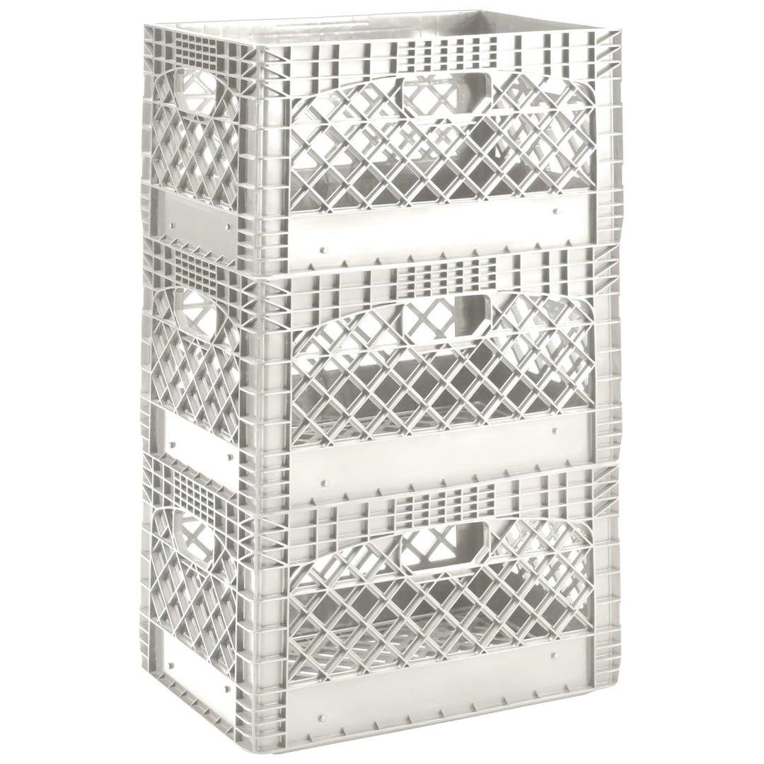 Juggernaut 24 Qt Storage Milk Crates Plastic Stackable Containers, White, 3 Pack