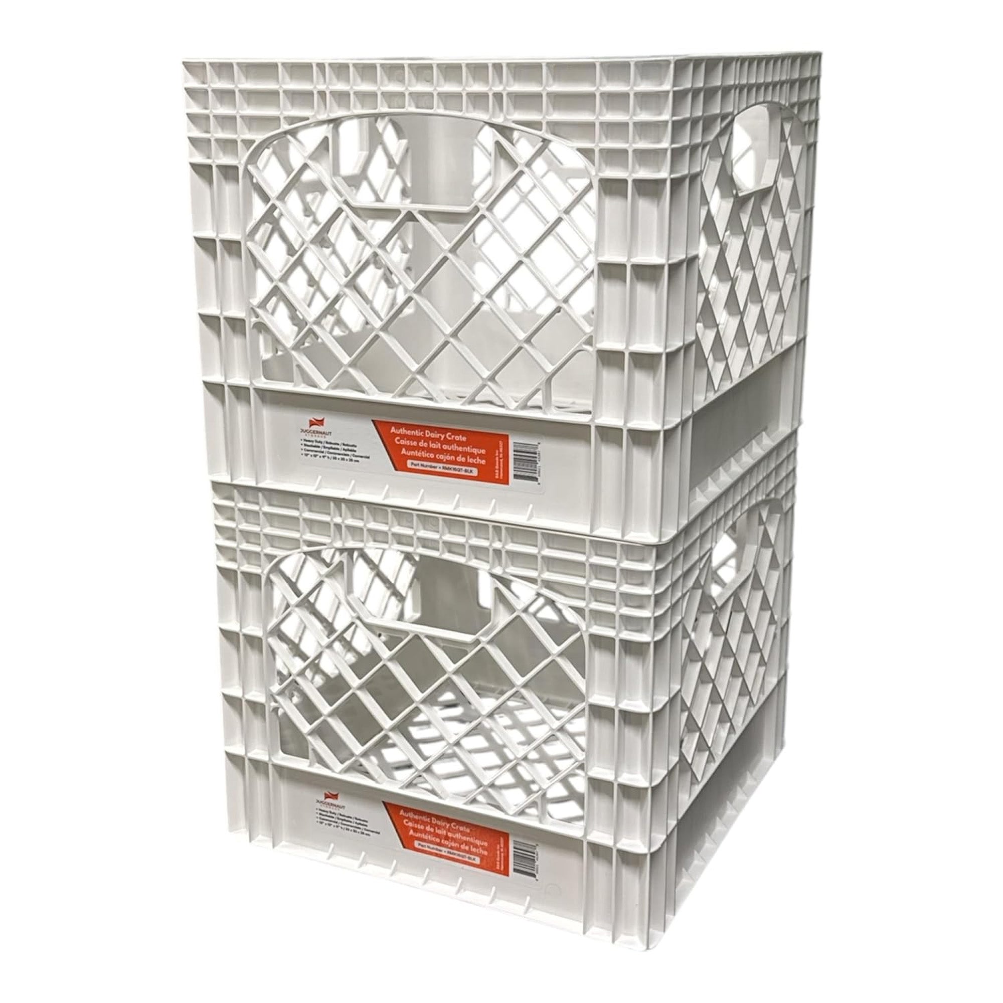 Juggernaut 18 Qt Storage Milk Crates Plastic Stackable Containers, White, 2 Pack - VMInnovations