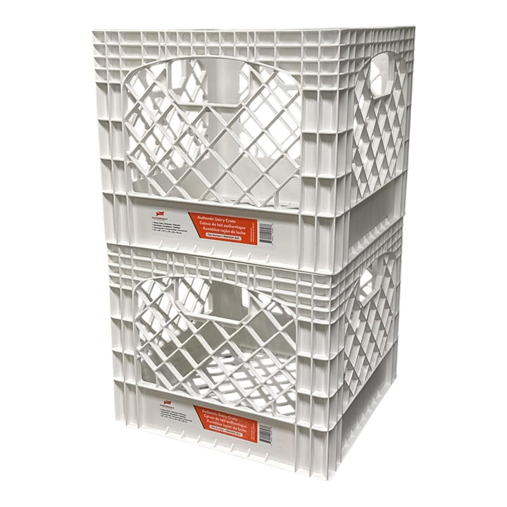 Juggernaut 18 Qt Storage Milk Crates Plastic Stackable Containers, White, 2 Pack