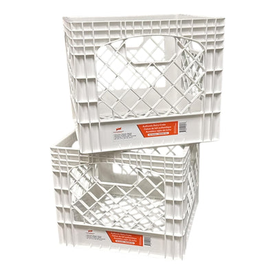 Juggernaut 18 Qt Storage Milk Crates Plastic Stackable Containers, White, 2 Pack - VMInnovations