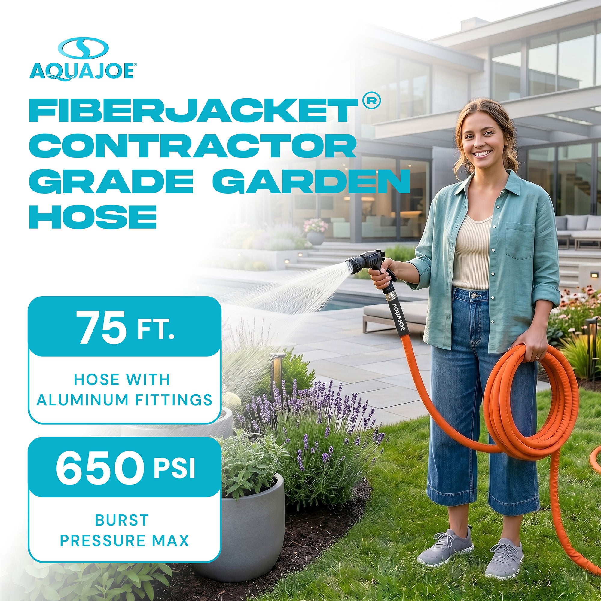 Aqua Joe FiberJacket Garden Hose, Kink-Resistant, 75' x 3/4" Diameter (Used) - VMInnovations