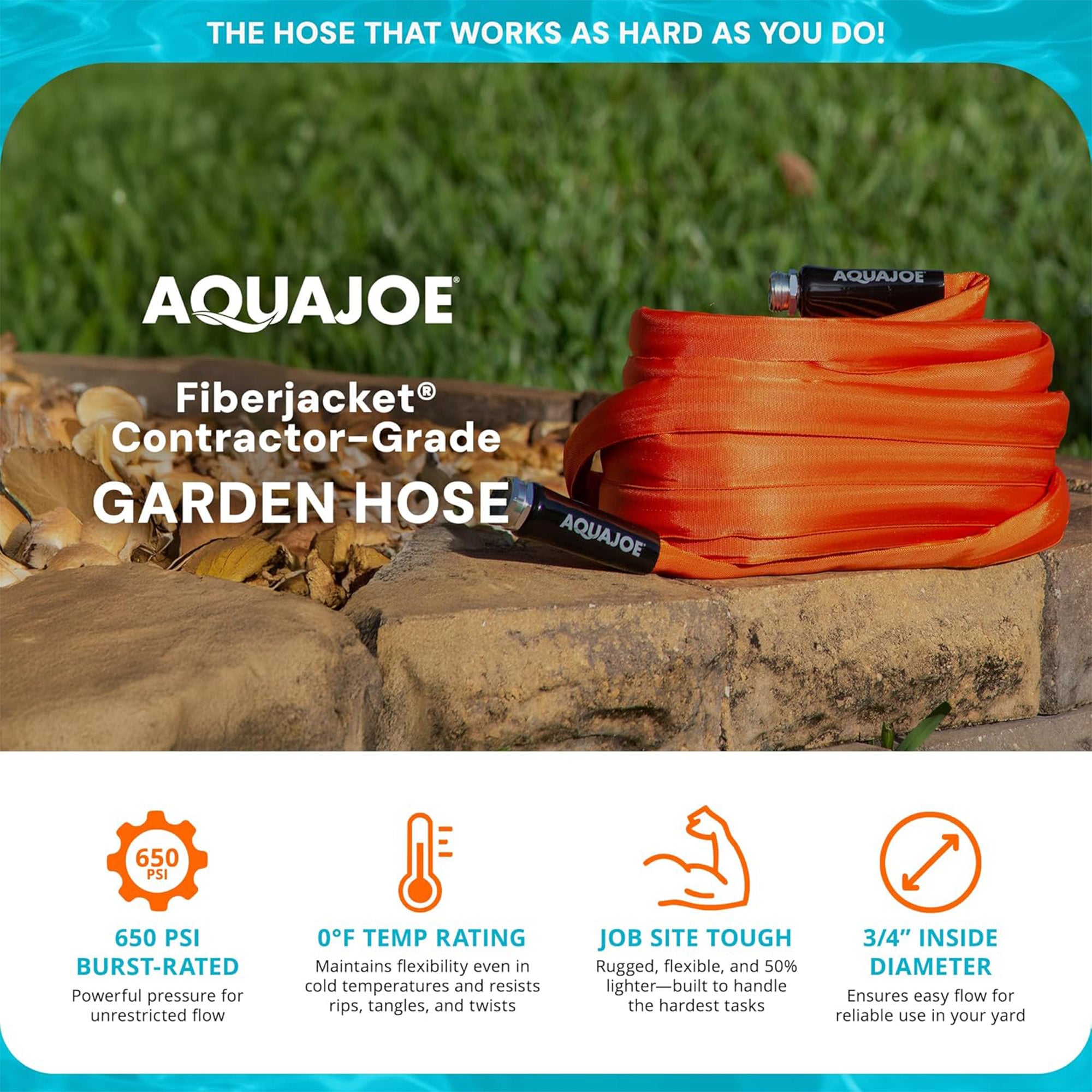 Aqua Joe FiberJacket Garden Hose, Kink-Resistant, 75' x 3/4" Diameter (Used) - VMInnovations