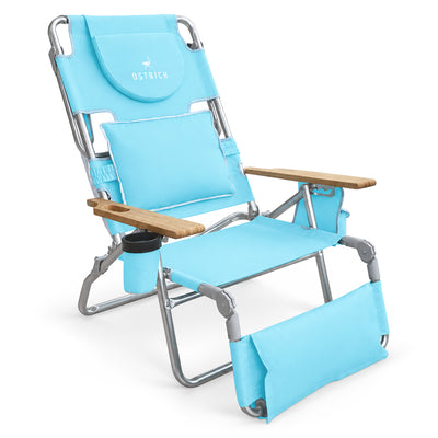Ostrich The Deluxe 3N1 Lightweight Beach Lounge Chair & Footrest, Light Blue