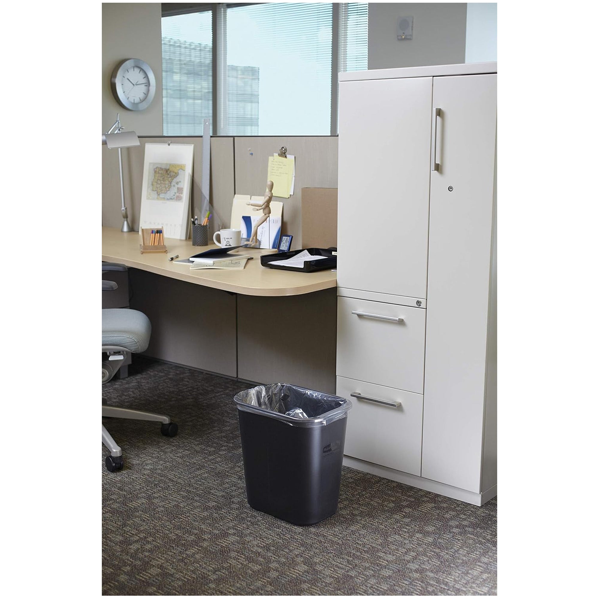 Rubbermaid Deskside Wastebasket, Plastic Trash Can, 3.5 Gallon, Gray, 6 Pack